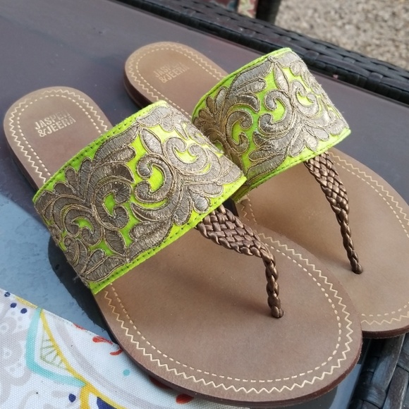 Anthropologie Shoes - Jasper & Jeera flat gold and florescent sandals